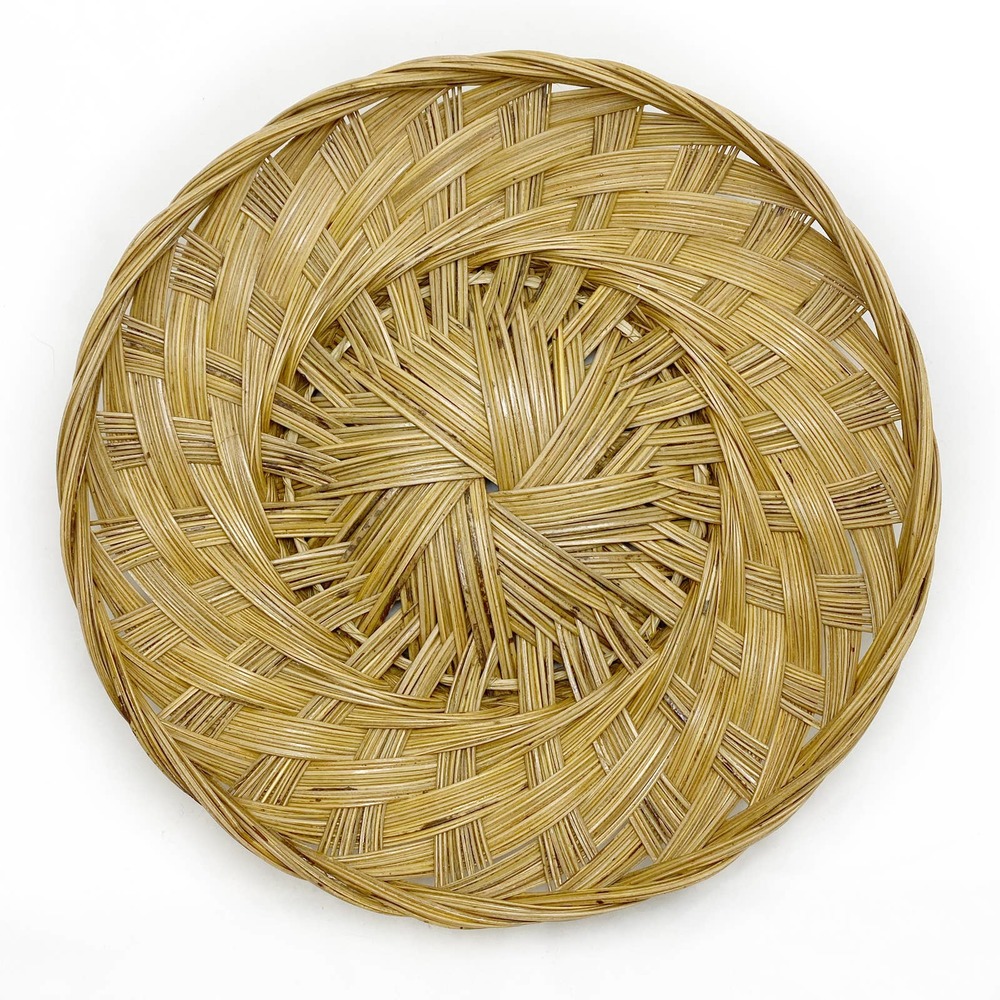 Vintage Circular Flat Wicker Tray